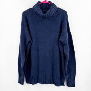 PERUVIAN CONNECTION Turtleneck Sweater SZ Large Navy Blue Pima Cotton Blend Peru